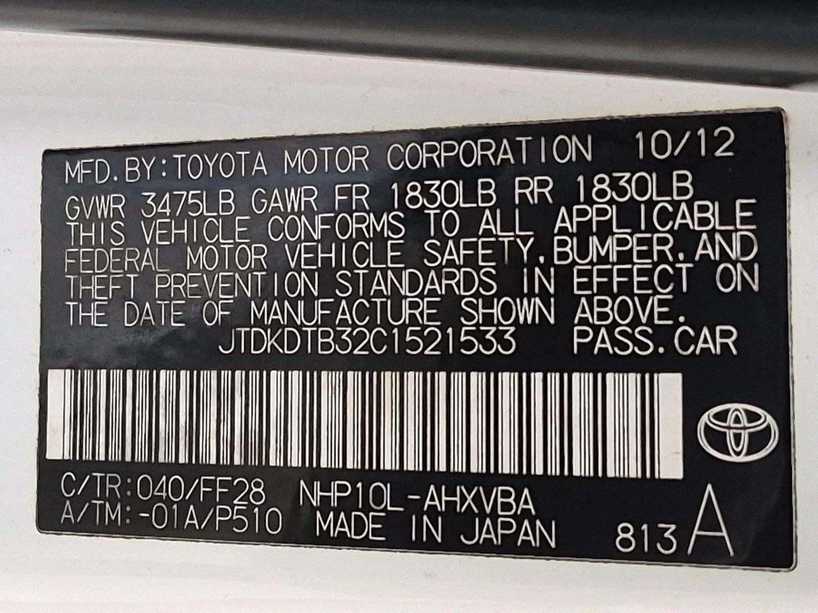 2012 Toyota Prius c Two