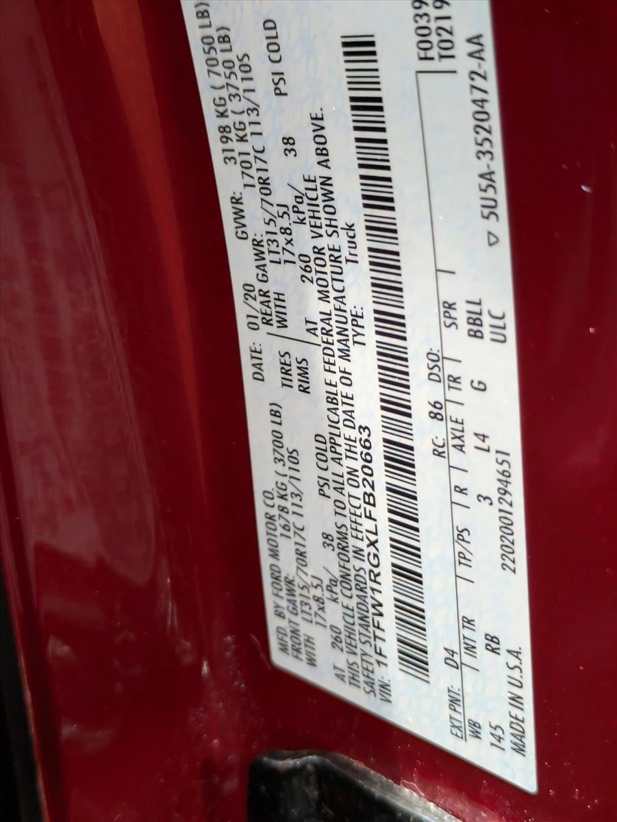 2020 Ford F-150 Raptor 4WD SuperCrew 5.5' Box