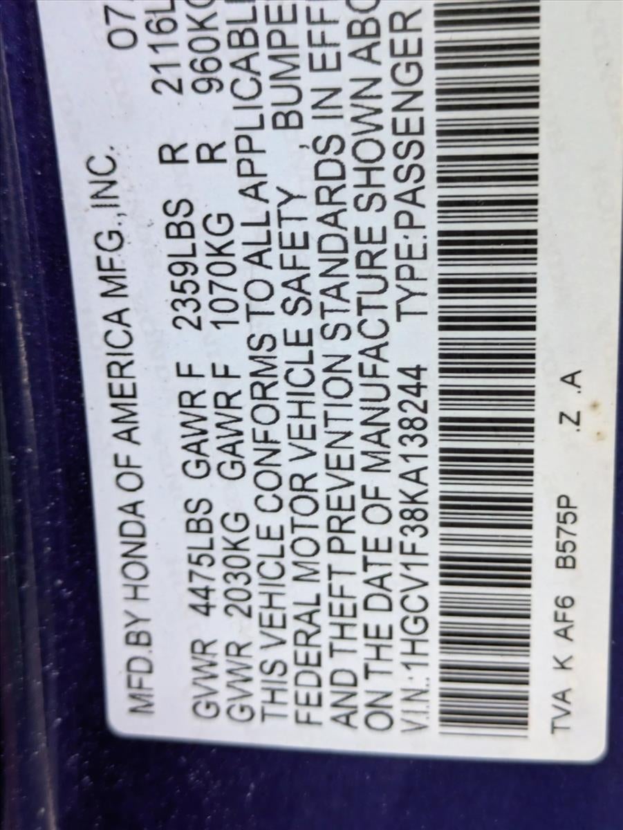 2019 Honda Accord Sedan Sport 1.5T CVT