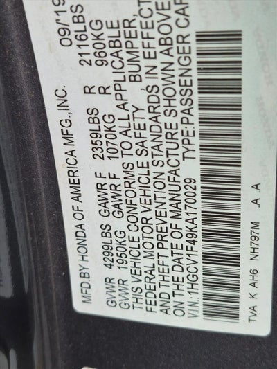 2019 Honda Accord Sedan EX 1.5T CVT