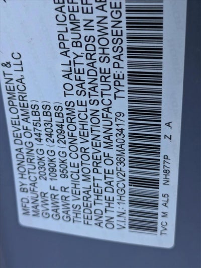 2021 Honda Accord Sedan Sport 2.0T Automatic