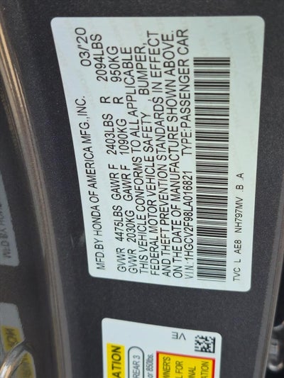 2020 Honda Accord Sedan Touring 2.0T Automatic