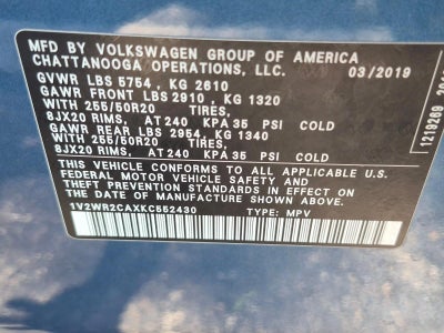 2019 Volkswagen Atlas 3.6L V6 SE w/Technology FWD
