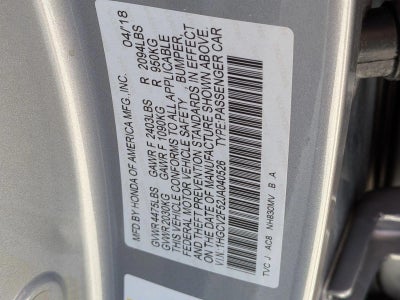 2018 Honda Accord Sedan EX-L 2.0T Automatic