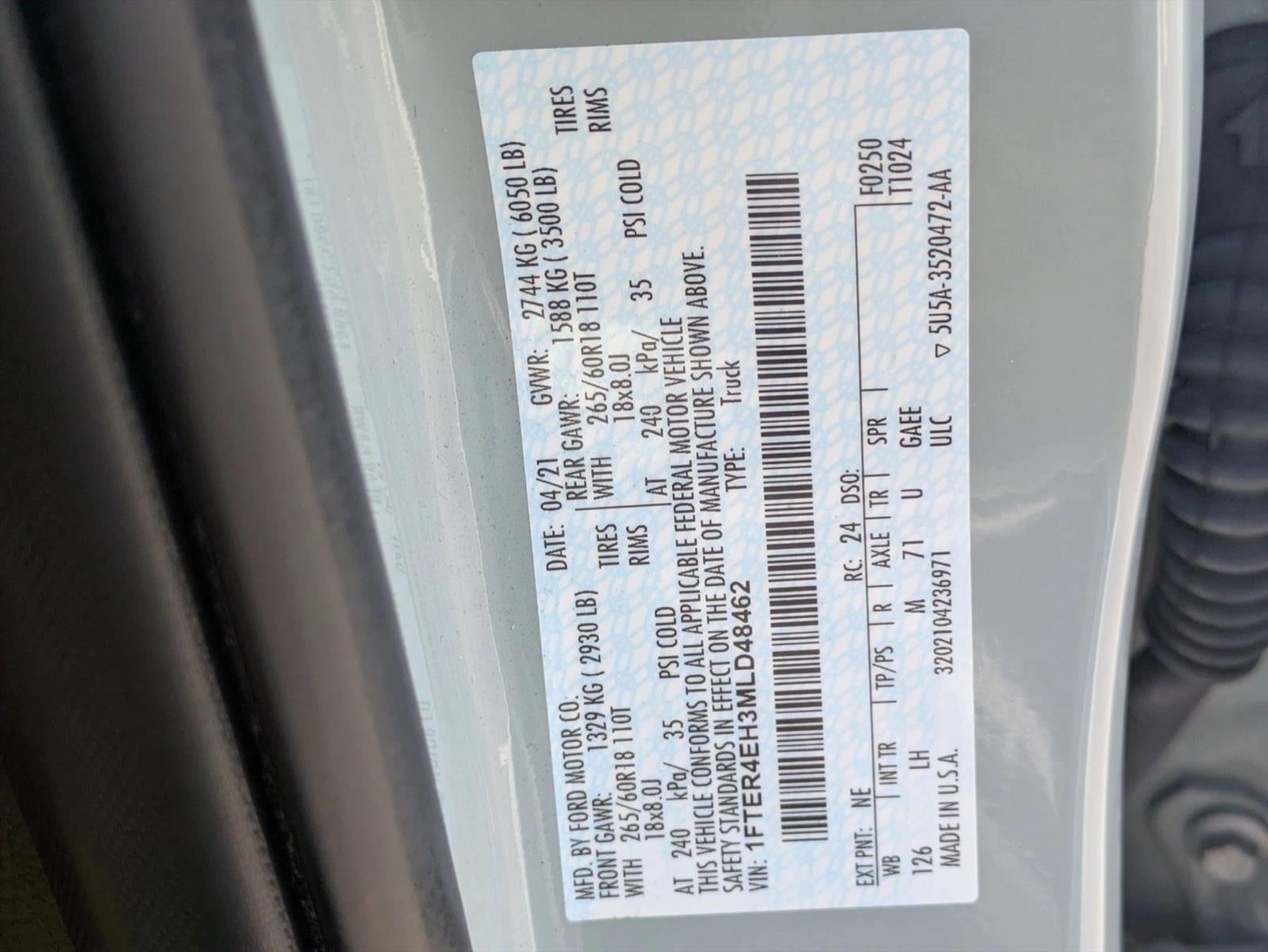 2021 Ford Ranger XL 2WD SuperCrew 5' Box