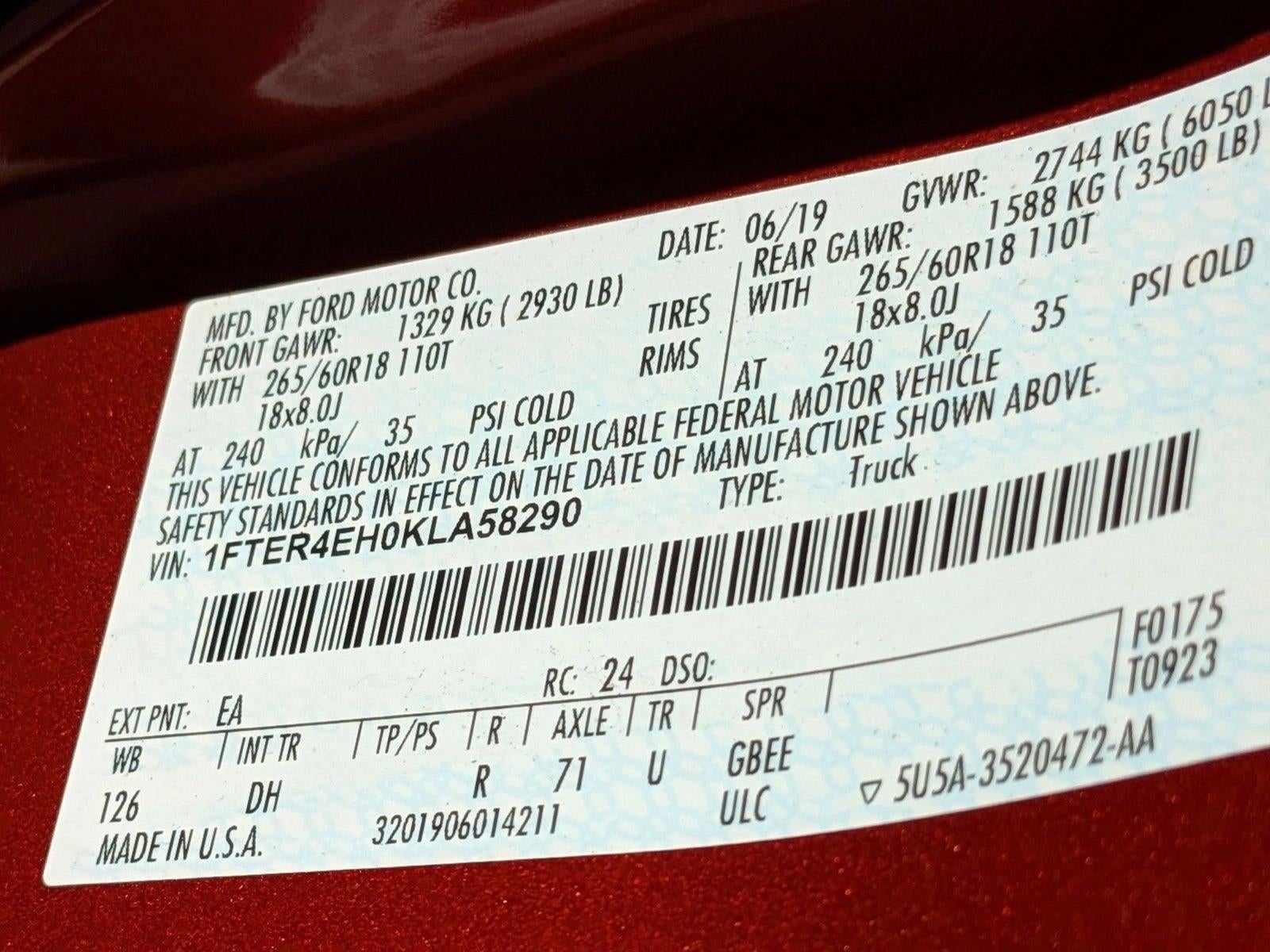 2019 Ford Ranger LARIAT 2WD SuperCrew 5' Box