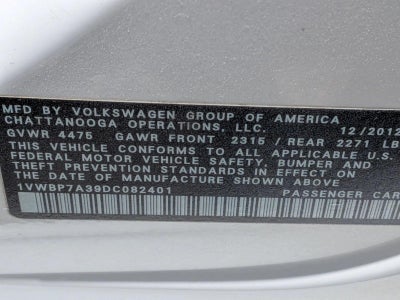 2013 Volkswagen Passat 4dr Sdn 2.5L Auto SE w/Sunroof PZEV