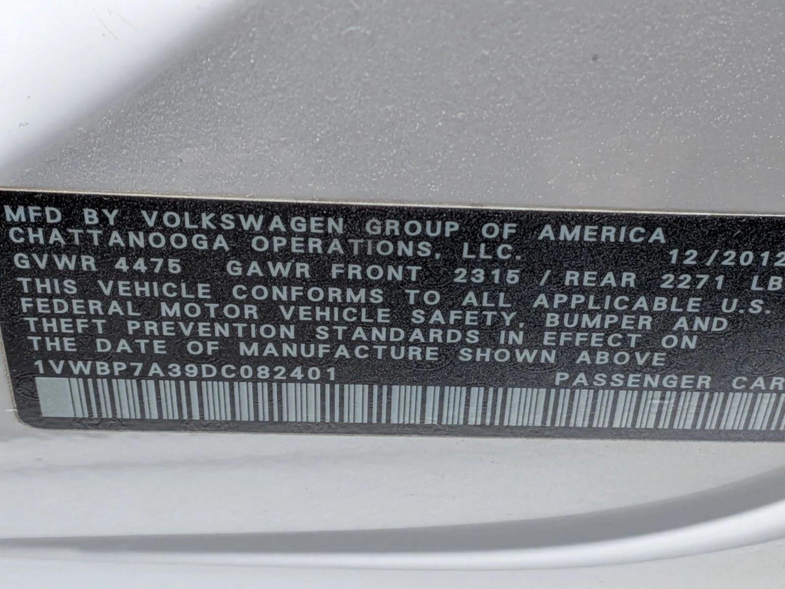 2013 Volkswagen Passat 4dr Sdn 2.5L Auto SE w/Sunroof PZEV