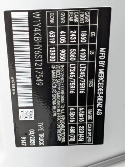 2025 Mercedes-Benz Sprinter Cargo Van 2500 Standard Roof I4 Diesel 144" RWD