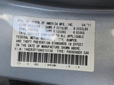 2017 Honda Accord Sedan EX CVT PZEV