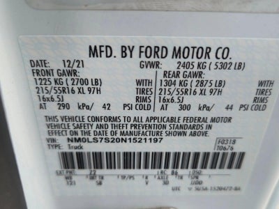 2022 Ford Transit Connect Van XL LWB w/Rear Symmetrical Doors