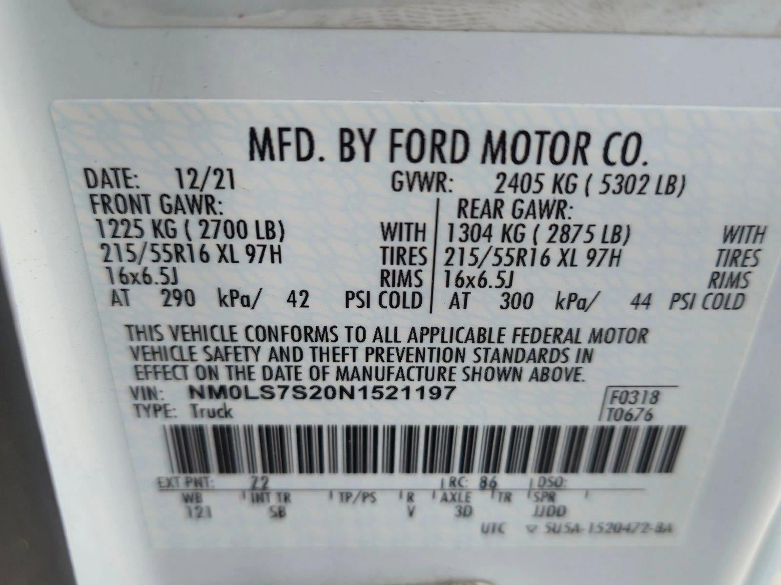 2022 Ford Transit Connect Van XL LWB w/Rear Symmetrical Doors