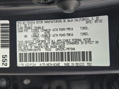 2022 Toyota Tacoma 2WD 2WD SR5 Double Cab 5' Bed V6 AT (GS)