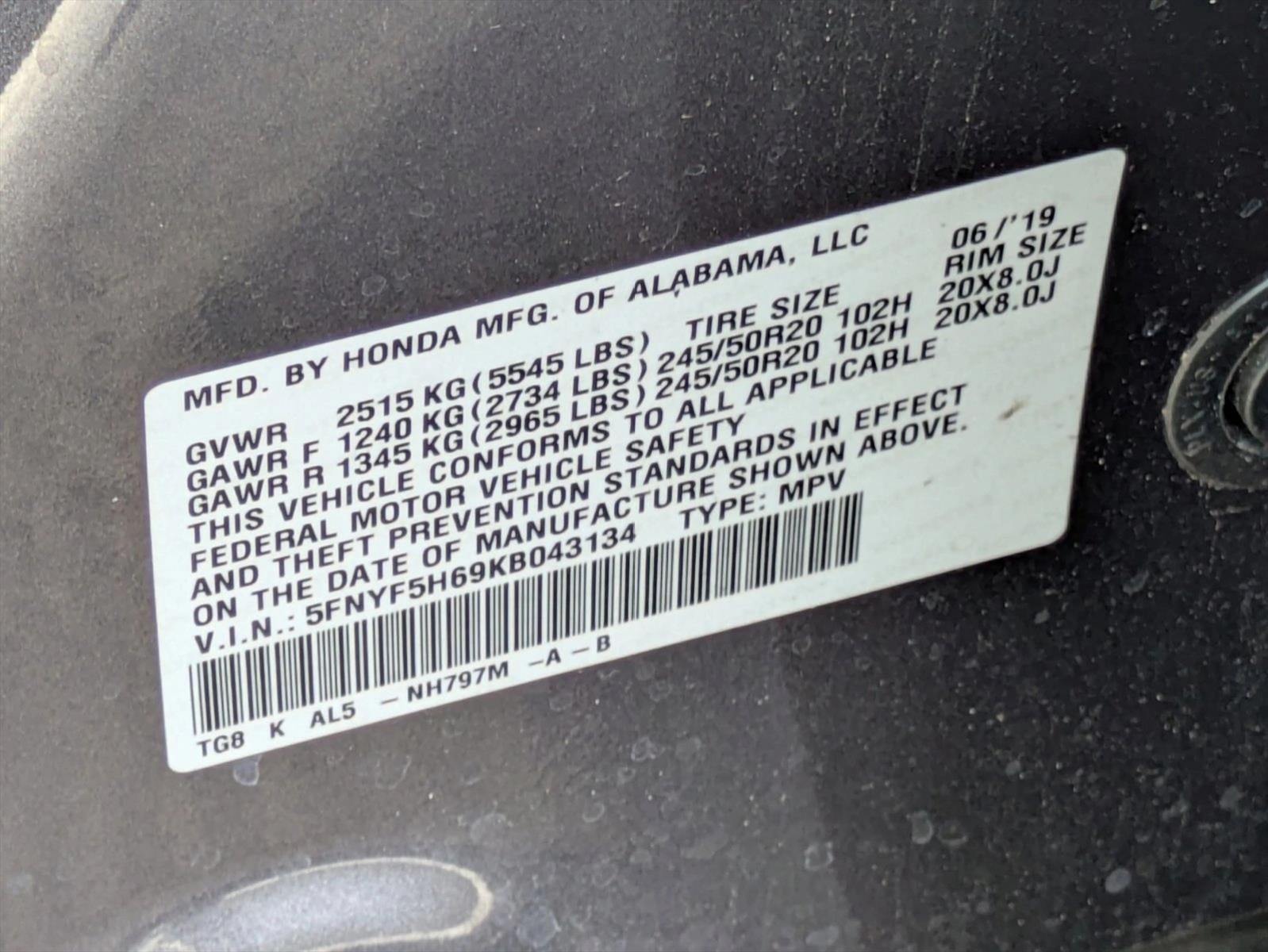 2019 Honda Pilot Touring 7-Passenger 2WD