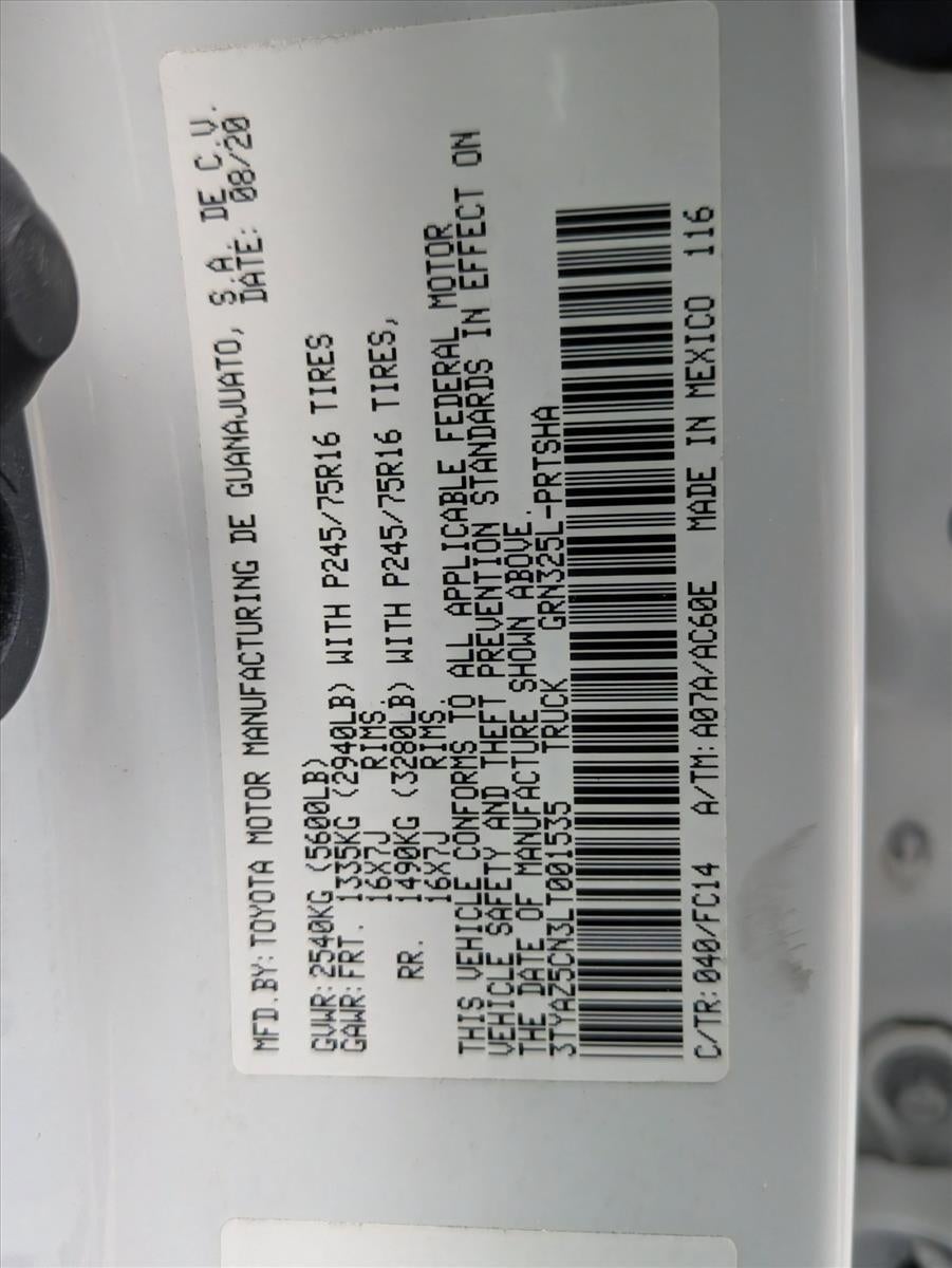 2020 Toyota Tacoma 2WD 2WD SR5 Double Cab 5' Bed V6 AT (GS)