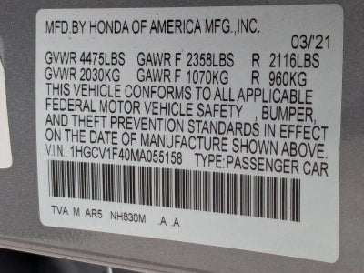 2021 Honda Accord Sedan Sport SE 1.5T CVT