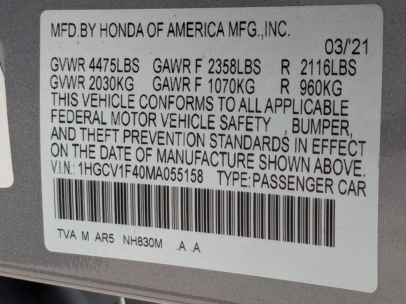 2021 Honda Accord Sedan Sport SE 1.5T CVT