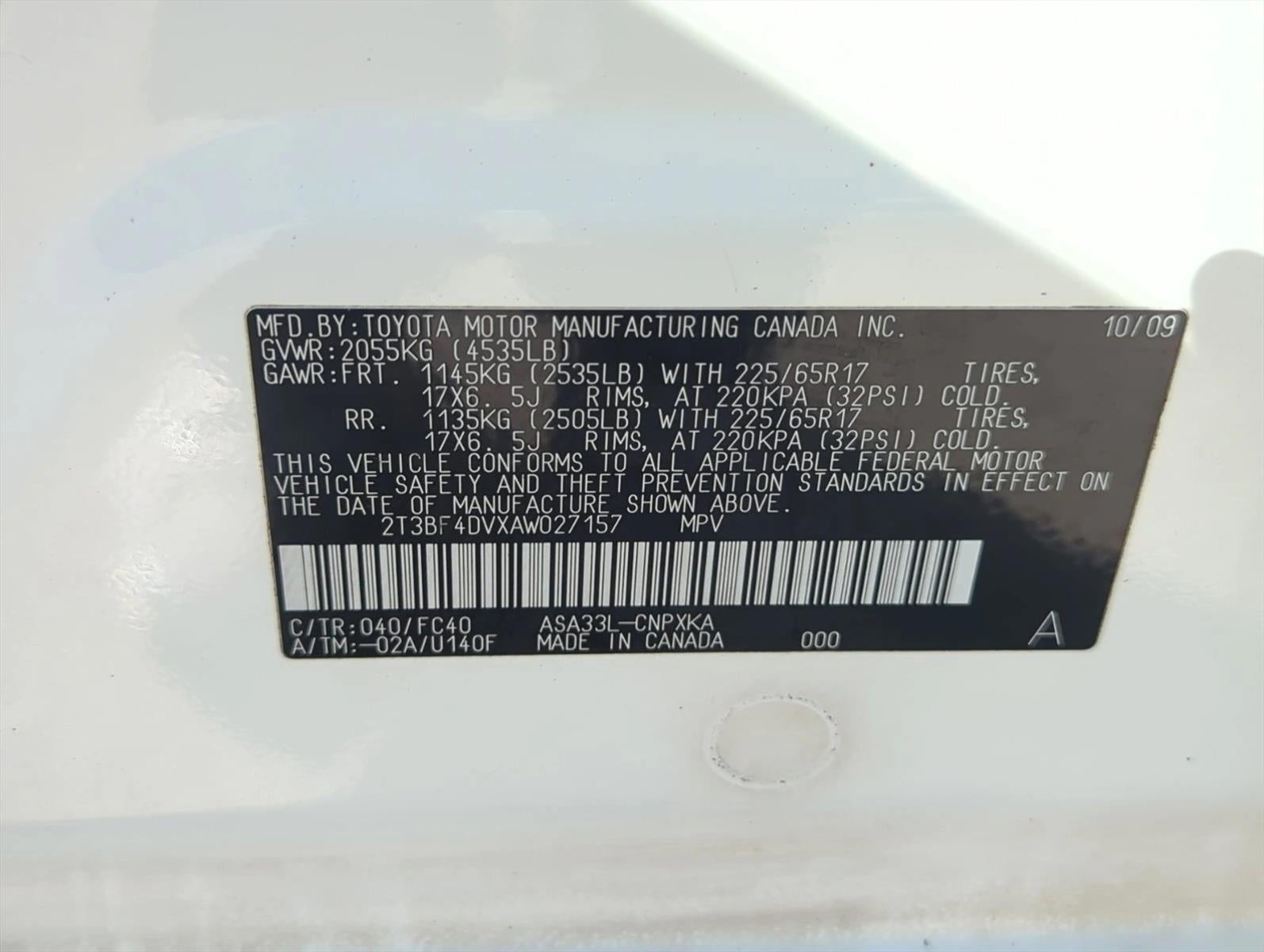 2010 Toyota RAV4 4WD 4dr 4-cyl 4-Spd AT (Natl)