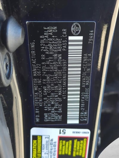 2022 Toyota Camry LE Auto (SE)