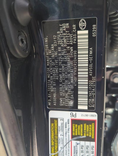 2012 Toyota Camry 4dr Sdn I4 Auto LE (Natl)