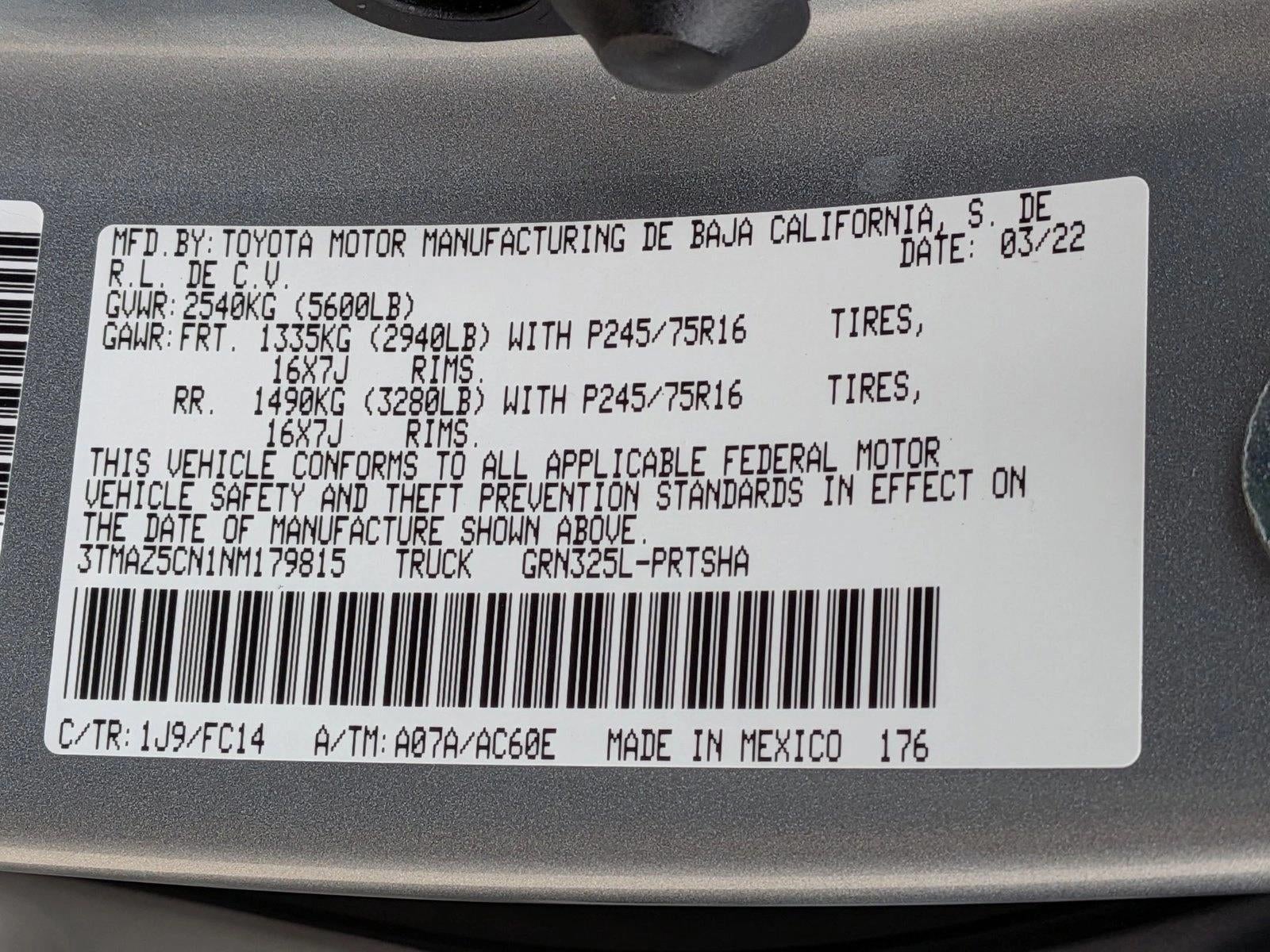 2022 Toyota Tacoma 2WD 2WD SR5 Double Cab 5' Bed V6 AT (GS)