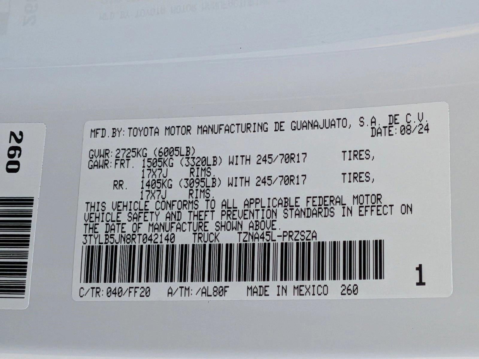 2024 Toyota Tacoma 4WD 4WD SR5 Double Cab 5' Bed AT (GS)