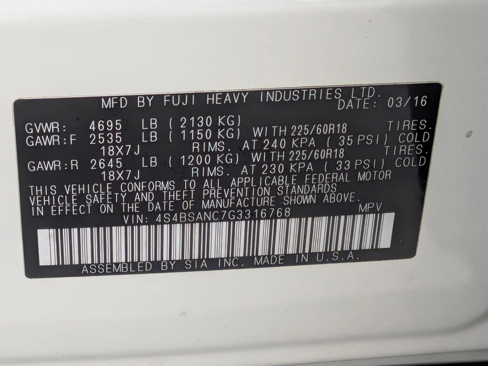 2016 Subaru Outback 2.5i Limited PZEV