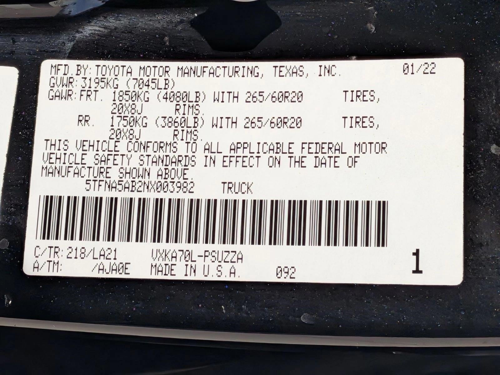 2022 Toyota Tundra 2WD 2WD Platinum CrewMax 5.5' Bed (SE)