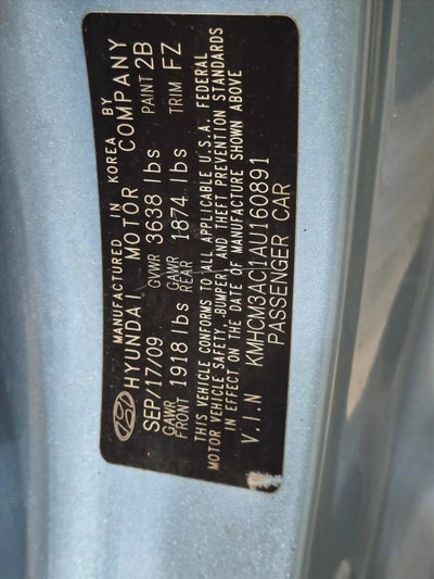 2010 Hyundai ACCENT 3dr HB Auto GS