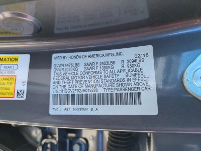 2018 Honda Accord Sedan Touring 2.0T Automatic