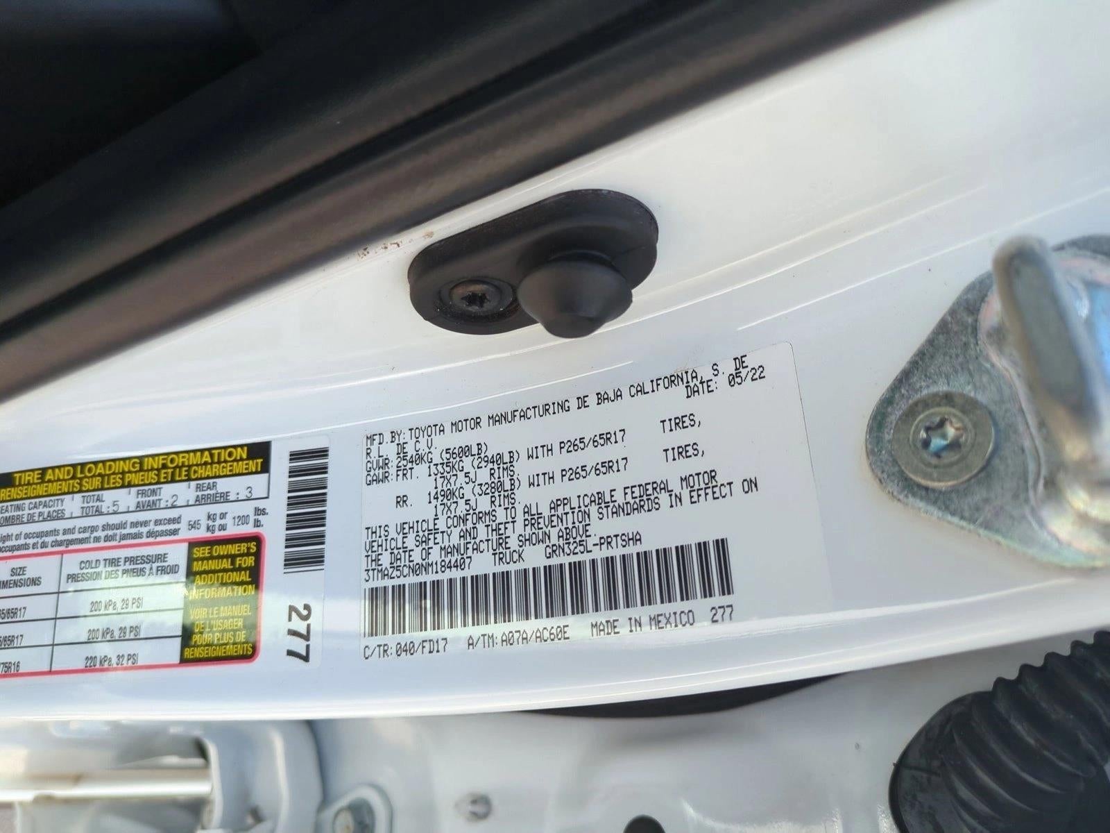 2022 Toyota Tacoma 2WD 2WD TRD Sport Double Cab 5' Bed V6 AT (Natl)