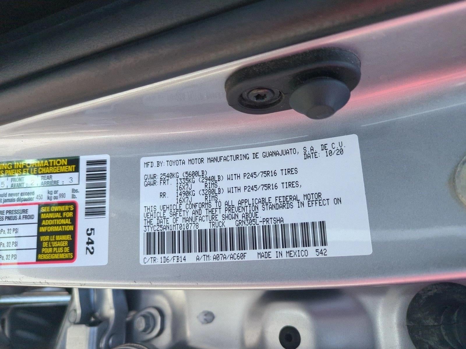 2021 Toyota Tacoma 4WD 4WD SR Double Cab 5' Bed V6 AT (GS)