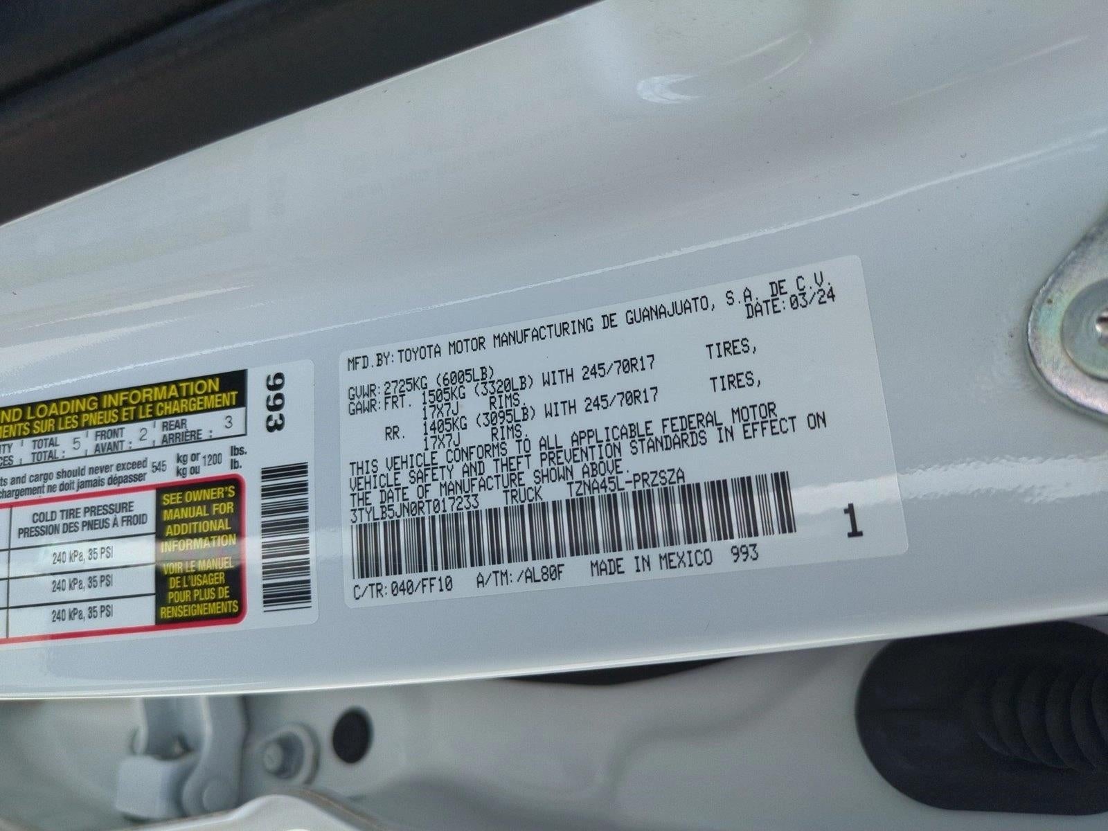 2024 Toyota Tacoma 4WD 4WD SR5 Double Cab 5' Bed AT (GS)