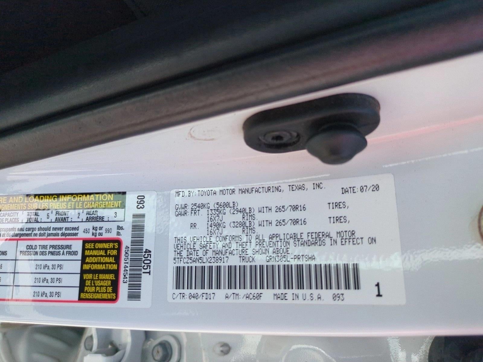 2020 Toyota Tacoma 4WD 4WD TRD Off Road Double Cab 5' Bed V6 AT (Natl)