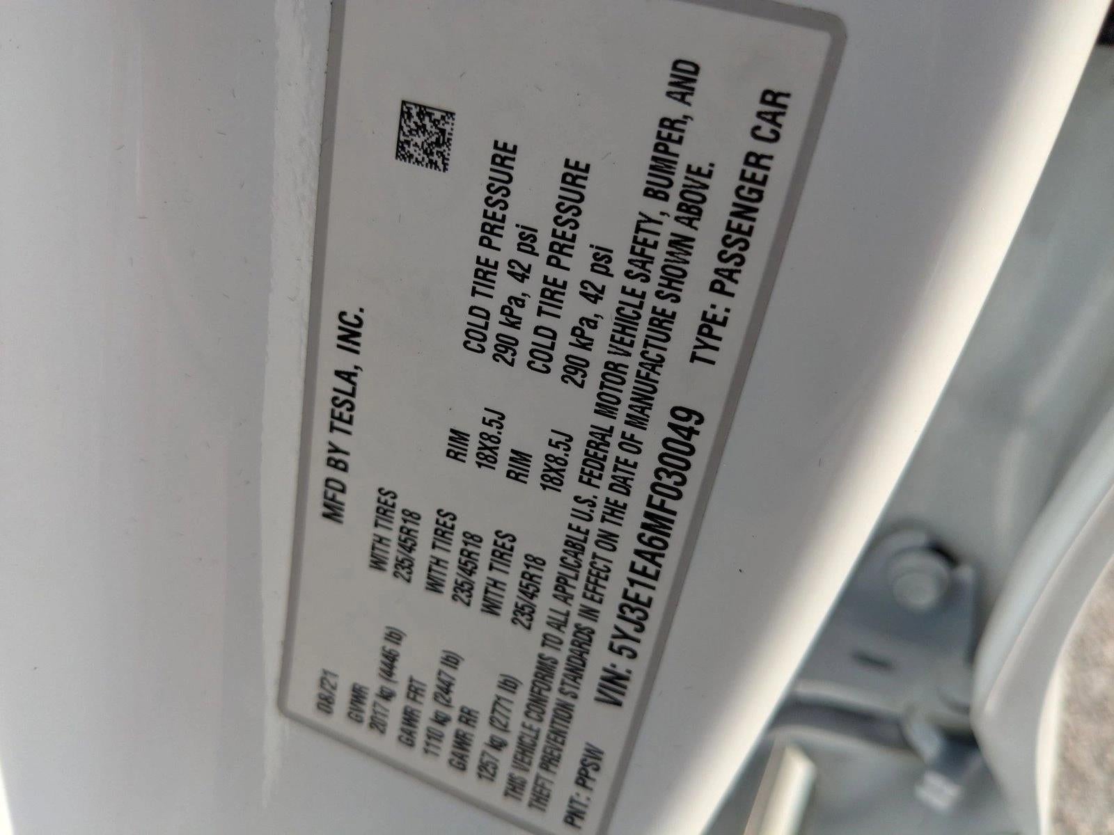 2021 Tesla Model 3 Standard Range Plus RWD