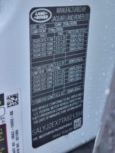 2026 Land Rover Range Rover Velar P250 S