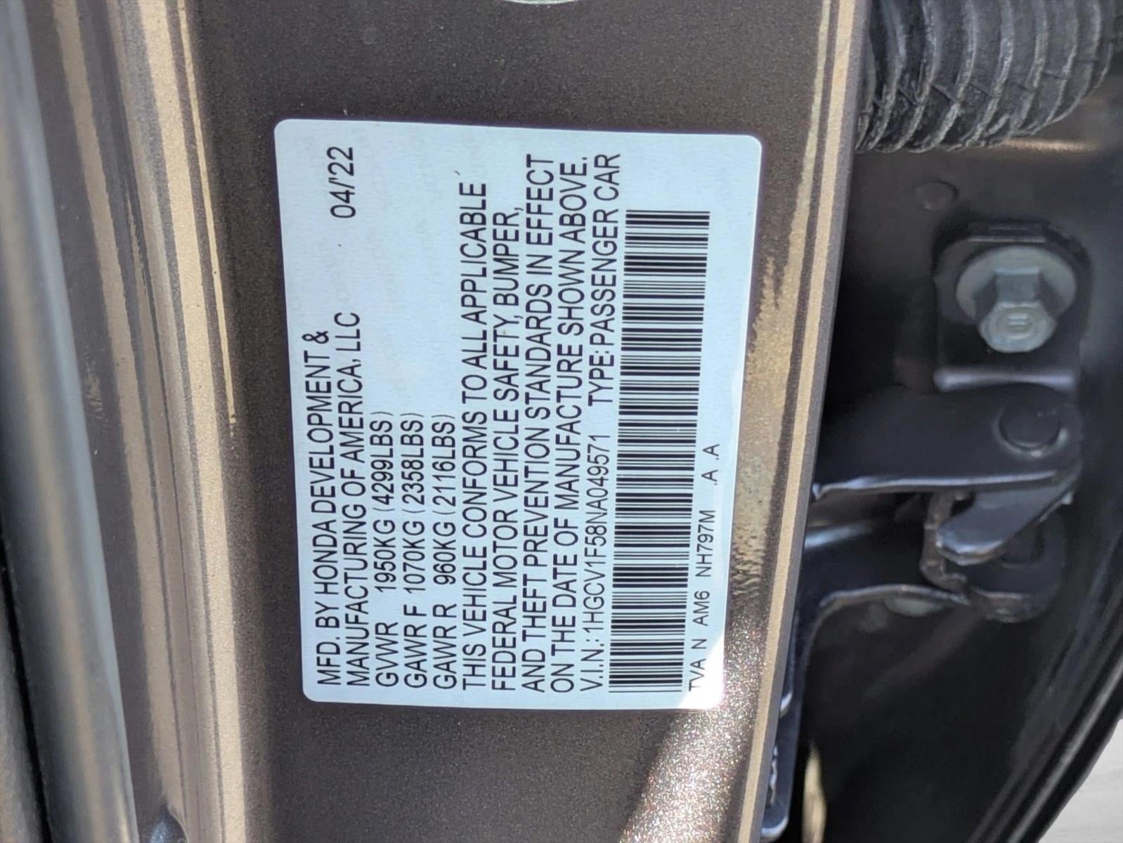 2022 Honda Accord Sedan EX-L 1.5T CVT