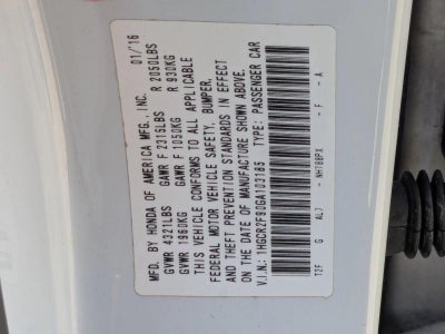 2016 Honda Accord Sedan EX-L CVT PZEV with Navigation and Honda Sensing