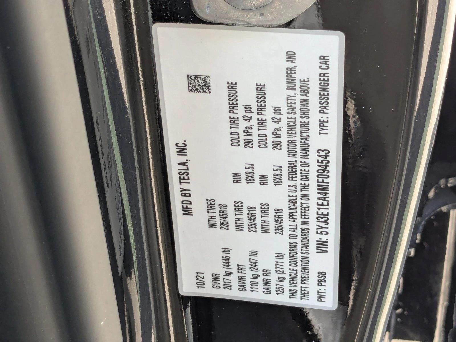 2021 Tesla Model 3 Standard Range Plus RWD
