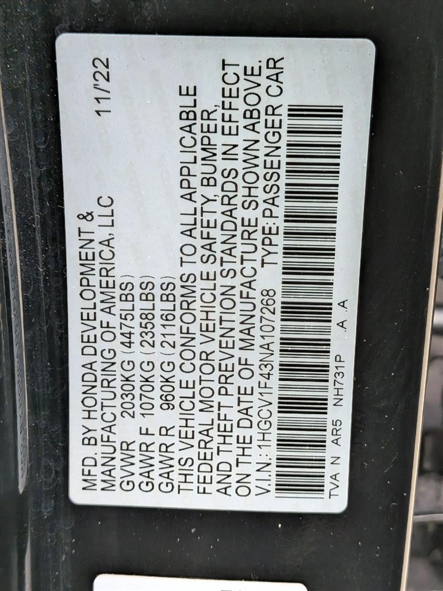 2022 Honda Accord Sedan Sport SE 1.5T CVT